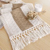 Table Runner for Home Decor 72 Inches Long Farmhouse Rustic Table Runner Cream & Brown Macrame Table Runner with Tassels for Boho Dining Bedroom Decor Rustic Bridal Shower (12x72 Inches)