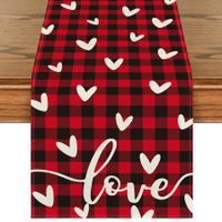 Red Black Buffalo Plaid Love Valentines Day Table Runner,Seasonal Anniversary Kitchen Dining Table Decoration for Home Party Decor 13x72 Inch