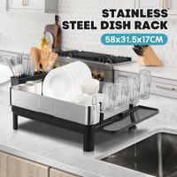 Dish Drying Rack Plate Drainer Cutlery Utensil Holder Tray Kitchen Organiser Storage Shelf Stainless Steel