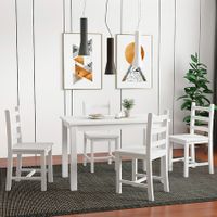 Wooden Table Set Chairs 5 Piece Dining Kitchen Pine Wood Furniture Rectangular White Modern Office Work