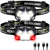 9 LED Headlamp Rechargeable Adjustable  Headlight Motion Sensor Head Lamp Flashlight with White Red Light for Outdoor Hiking-2 Pack
