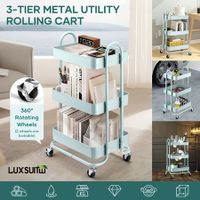 3 Tier Utility Cart Storage Rolling Trolley Tool Kitchen Wheeled Trolly Metal Shelf Living Bath Room Salon Beauty Organizer Lockable with Wheels