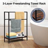 3 Tier Towel Rail Rack Free Standing Drying Holder Bars Hanger Steel Storage Hanging Dryer Bamboo Shelf for Bathroom Restroom Kitchen