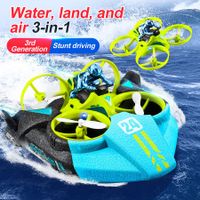 3 In 1 Remote Control Plane, Air Flight/ Driving On Land/Water Driving Waterproof Quadcopter RC Toy-Green