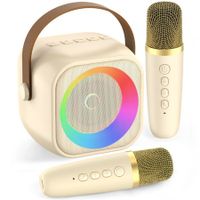 Karaoke Machine for Kids,Karaoke Gifts for Girls Ages 3+ Year Old Birthday Party,Christmas Toys Gift for Girls (Beige,2 mic)