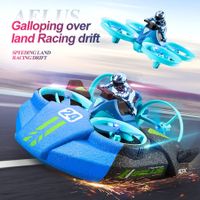 3 In 1 Remote Control Plane, Air Flight/ Driving On Land/Water Driving Waterproof Quadcopter RC Toy(2 Batteries-Blue)