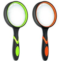 2 Pack 10X Magnifying Glass for Seniors & Kids, Non-Slip Handheld Magnifier for Reading, 75mm Magnify Glasses Lens for Close Work(Green and Orange)