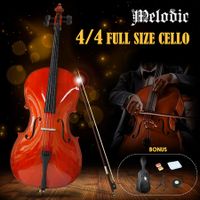 Full Size 4/4 Cello Instrument Beginner Student Cellist Musical Outfits High Lustre Varnish Solid Wood Bridge Strings Bow with Carrying Case