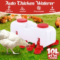 Chicken Water Feeder Auto Chick Waterer Automatic Poultry Dispenser Drinker Hen Watering System Chook Gravity Fed 10 PVC Feeding Cups 10L with Stands