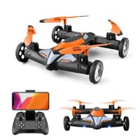 2 in 1 Stunt Roll Aerial Photography FPV Drone WIFI 4K HD Camera Land and Air Fighting RC Quadcopter(2 Batteries-Orange)