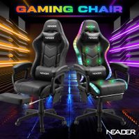 Gaming Office Chair Massage High Back RGB LED Armchair Executive Computer Racing Desk PU Leather Footrest Headrest Recliner Work Study Black