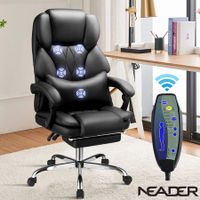 Executive Office Chair Massage Computer Gaming Desk Seat Lumbar Pillow Footrest PU Recliner Comfortable Work Study Armchair Ergonomic Black