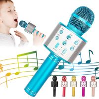 Wireless Bluetooth Kids Karaoke Microphone, 5 in 1 Portable Handheld Microphone with Adjustable Remix FM Radio for Boys Girls Birthday (Blue)