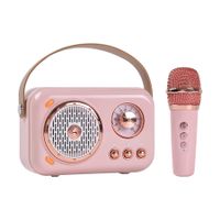 Portable Bluetooth Speaker with Microphone Set, Retro Speaker with Home Karaoke Machine(Pink)
