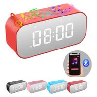 Alarm Clock for Bedroom/Office, Small Digital Clock with Bluetooth Speaker, Desk Clock with Dual Alarm, Snooze, Mirror LED Display (Red)