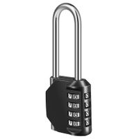 Combination Lock 4 Digit Combination Padlock for School Gym Sports Locker, Fence, Toolbox, Case, Hasp Cabinet Storage (60mm Long Shackle, 1 Pack, Black)