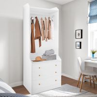 Open Storage Wardrobe White Garment Cabinet 3 Drawers Tall Corner Organiser Bedroom Furniture Freestanding Armories Closet Shelving Unit