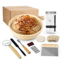 23cm Round Banneton Bread Proofing Basket Set,Sourdough Bread Baking Supplies Starter Kit, Complete Set for Bread Making with Sourdough Starter Jar