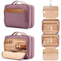 Travel Hanging Toiletry Bag for Women, with Jewelry Organizer Compartment, Waterproof Cosmetic Bag, Toiletries Kit Set with Trolley Belt, Purple