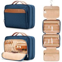Travel Hanging Toiletry Bag for Women, with Jewelry Organizer Compartment, Waterproof Cosmetic Bag, Toiletries Kit Set with Trolley Belt, Blue