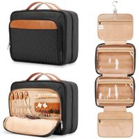 Travel Hanging Toiletry Bag for Women, with Jewelry Organizer Compartment, Waterproof Cosmetic Bag, Toiletries Kit Set with Trolley Belt, Black