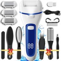 Callus Remover for Feet,13-in-1 Professional Pedicure Tools Foot Care Kit,Foot Scrubber Electric Feet File Pedi for Hard Cracked Dry Dead Skin,3 Rollers,2 Speed,Battery Display (Blue)
