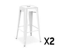 Set of 2 Tall Metal Bar Stools-Gloss White