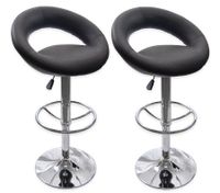 2 x PU Leather Scoop Style Bar Stool Kitchen Furniture Chairs - Black - FX-093_BKx2