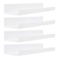 White Acrylic Shelves for Storage,15" Floating Shelves Wall Mounted for Kids Bookshelf/Display Ledge Shelves for Bedroom,Living Room,Bathroom,Kitchen,Set of 4