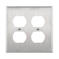 (1 Pack)Double Duplex Receptacle Metal Wall Plate, Stainless Steel Socket Outlet Switch Cover, Corrosive Resistant, Standard Size, Silver