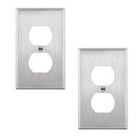 (2 Pack)Duplex Receptacle Metal Wall Plate, Stainless Steel Outlet Cover, Corrosion Resistant, Standard Size, Silver