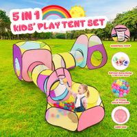 Kids Teepee Play Tent Pop Up 5 In 1 Playhouse Crawl Tunnel Ball Pit Basketball Hoop Indoor Outdoor Playground Activity Centre