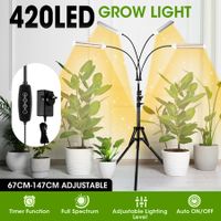 LED Grow Light Indoor Plants Full Spectrum Growing Lamp 420LEDs 200W 4 Heads Auto Timer Adjustable Tripod Stand