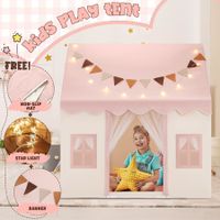 Kids Playhouse Play Tent Childrens Toys Princess Castle Pink Boys Girls Indoor Outdoor Room House with Mat Star Lights Banner 1 Door 3 Windows