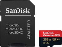256GB Extreme PRO microSD UHS-I Card with Adapter C10, U3, V30, A2, 200MB/s Read 140MB/s Write