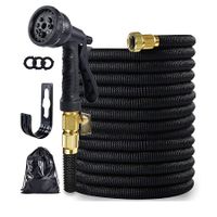 100ft Expandable Garden Hose with Function Nozzle, Nano Rubber Latex High Elasticity Leak Proof Multi-Layer Hose with Bracket, 3/4 Solid Brass Connectors
