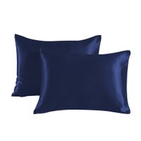 Satin Pillowcase Set of 2 Silk Pillow Cases for Hair and Skin Satin Pillow Covers 2 Pack with Envelope Closure (51*76cm Navy Blue)