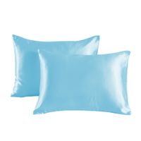 Satin Pillowcase Set of 2 Silk Pillow Cases for Hair and Skin Satin Pillow Covers 2 Pack with Envelope Closure (51*76cm Light Blue)