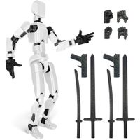 3D Printed Action Figure 5.54-inch Dummy13,Action Figure 3D Printed Multi-Jointed Movable,Action Figure,Multiple Accessories,Desk Decoration (White)