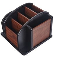 Wooden Rotating Organizer For Storing Remote Controls Or Desk And Office Items, With 4 Compartments, Brown (Brown & Black)