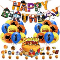 Dragon Ball Birthday Party Supplies Set,Includes Happy Banner Cake And Cupcake Toppers - 24 Latex Balloons for Kids Theme Birthday Party Decoration