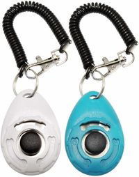 2 Pack(White + Blue),Pet Training Clicker for Dog, Clickers with Wrist Strap for Cat Bird Puppy