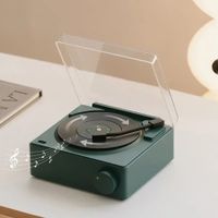 Alarm Clock Stereo Retro Wireless Bluetooth Creative Small Speaker Card USB Mini Vinyl Record Player Speaker(Green)