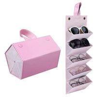 Multi-Purpose Sunglasses Storage Box 5 Slots Portable Glasses Case Foldable Storage Box Various Glasses Packaging Boxes Color Pink