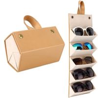Multi-Purpose Sunglasses Storage Box 5 Slots Portable Glasses Case Foldable Storage Box Various Glasses Packaging Boxes Color Beige