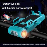 5-in-1 Front Bike Lights with Phone Stents, Horn Warning, Fog Lamps,and Charging Treature, Bicycle Headlight Waterproof for Night Ridding