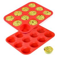 12 Cups Silicone Muffin Pan - Nonstick Cupcake Pan 2 Pack Regular Size Silicone Mold