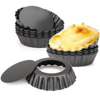 12pc 3inch Cake Egg Tart Molds Removable Bottom,Cupcake Cake Muffin Mold Tin Pan Baking Tool,Reusable Quiche Bakeware Carbon Steel for Pies,Cheese Cakes,Desserts