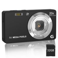 Digital Camera,4K Ultra HD Cameras for Photography,Digital Point and Shoot Camera with 56Mp Autofocus 20X Anti Shake,Video Camera with 32GB SD Card (Black)