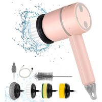 Cordless Shower Scrubber, with 6 Replaceable Brush Heads, 3 Adjustable Speeds, Electric Cleaning Brush for Bathroom, Kitchen, Pans, Dishes,Pink